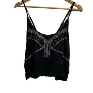 LF Native Rose black crop tiered Elsa top adjustable straps embroidered